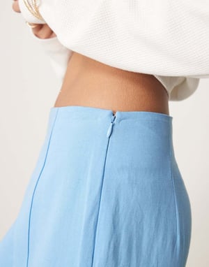ASOS DESIGN Petite tailored linen culotte trousers in blue