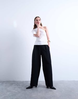 Topshop co ord slouchy clean waist band tailored trouser in black