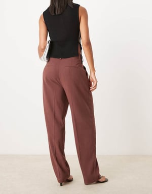 ASOS DESIGN tab detail straight leg tailored trouser in burgundy