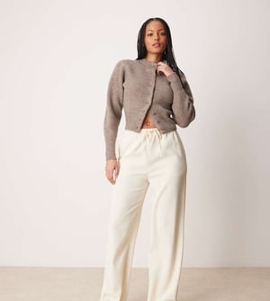 ASOS DESIGN Tall linen look tailored tie waist pull on trousers in buttermilk