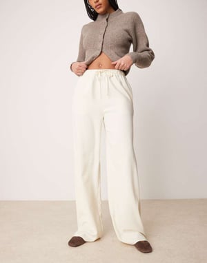 ASOS DESIGN Tall linen look tailored tie waist pull on trousers in buttermilk