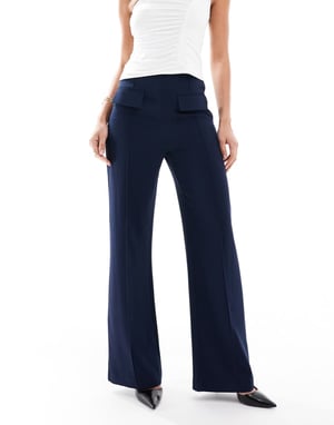 ASOS DESIGN tailored double pocket seam detail trousers in navy