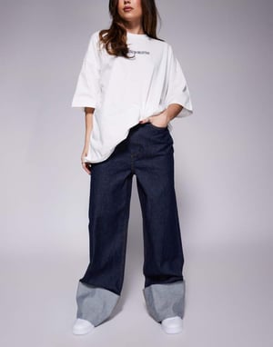 Weekend Collective mom jean with turn up detail in indigo wash