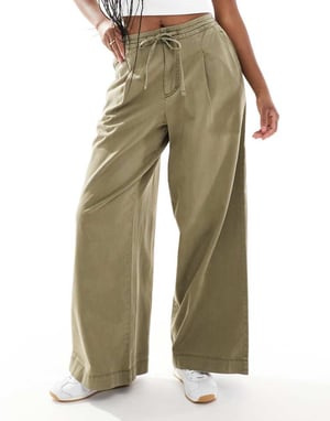ASOS DESIGN soft wide leg trousers in washed khaki