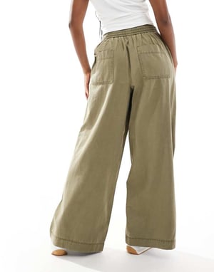 ASOS DESIGN soft wide leg trousers in washed khaki