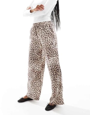 Cotton On haven linen trousers in leopard print