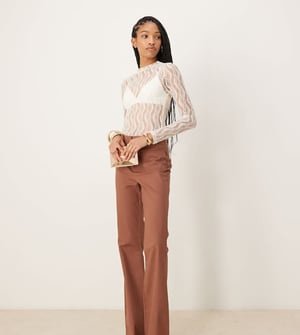 ASOS DESIGN Tall patch pocket flare trousers in apricot