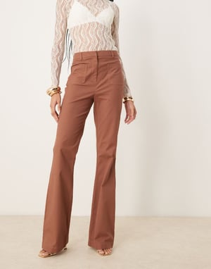 ASOS DESIGN Tall patch pocket flare trousers in apricot