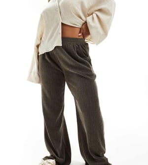 ASOS DESIGN Curve textured wide leg trouser in chocolate