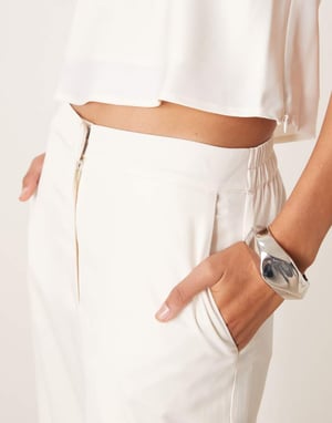 YAS wide leg satin trouser co-ord in gardenia white