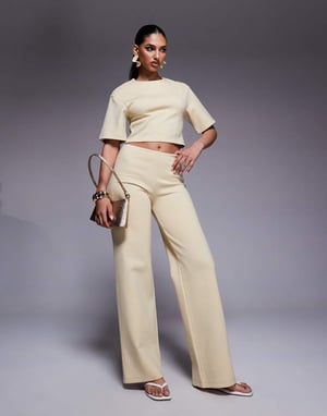ASOS DESIGN interlock wide leg trousers co ord in buttermilk