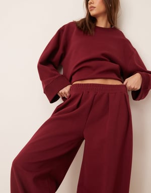 ASOS DESIGN interlock super wide leg trouser in burgundy co-ord