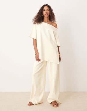 ASOS DESIGN interlock super wide leg trouser in coconut milk co-ord