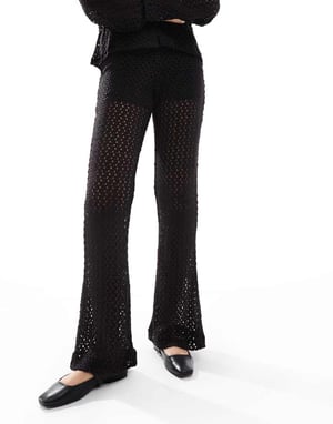 Object open knit flared trouser co-ord in black