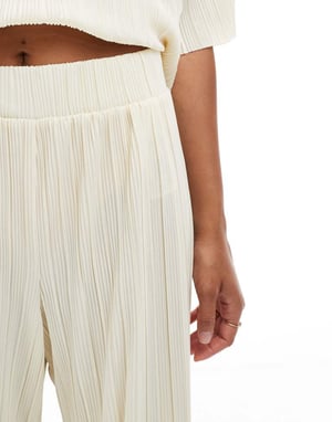 ONLY plisse wide leg trousers co-ord in buttermilk