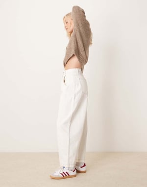 ASOS DESIGN cropped barrel leg jean with button fly in ecru