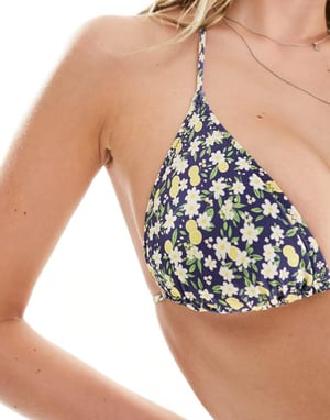 & Other Stories blommönstrad triangelbikinitopp i marinblått
