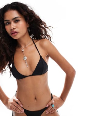 Weekday Tan Triangle Bikiniöverdel i Svart i Scuba-liknande Tyg