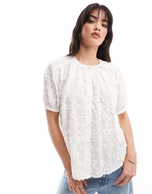 & Other Stories blommig broderad kortärmad blus i vitt
