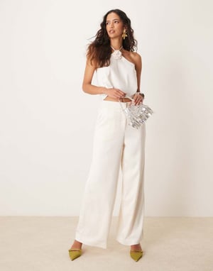 YAS halter neck corsage detail top co-ord in gardenia white