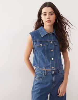Noisy May denim waistcoat co-ord in mid blue