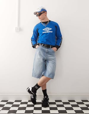 Umbro panelled long sleeve t-shirt in blue and white