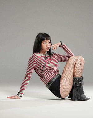 Motel Zahir long sleeve stripe top in burgundy grey