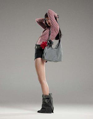 Motel Zahir long sleeve stripe top in burgundy grey