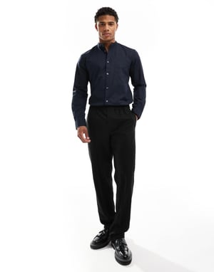 Fransk Förbindelse långärmad henley-skjorta med bröstficka i marinblå
