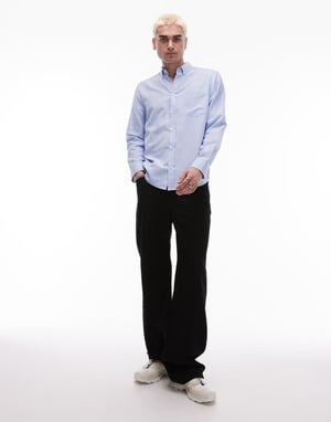 Topman long sleeve textured formal shirt in light blue