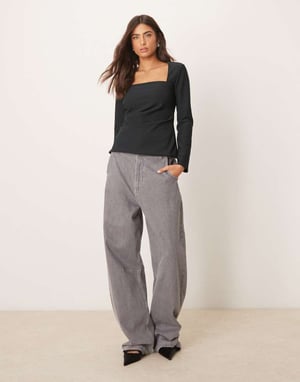 Abercrombie & Fitch square neck long sleeve top in black