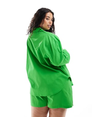 ASOS DESIGN Curve Kaye bomulls skjorta med lång ärm i starkgrön
