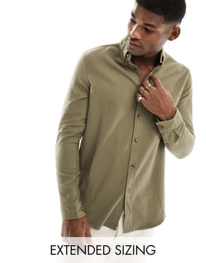 ASOS DESIGN brushed oxford regular shirt in mid khaki