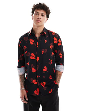 Twisted Tailor long sleeve shirt with heartbreak print in black