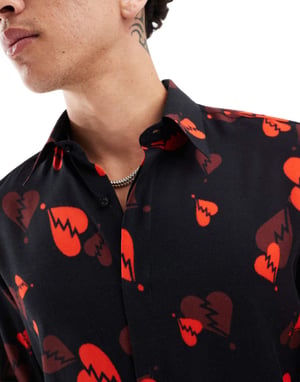 Twisted Tailor long sleeve shirt with heartbreak print in black