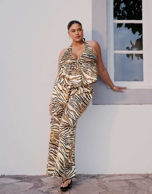 ASOS DESIGN Curve Gia satin wrap top in animal print