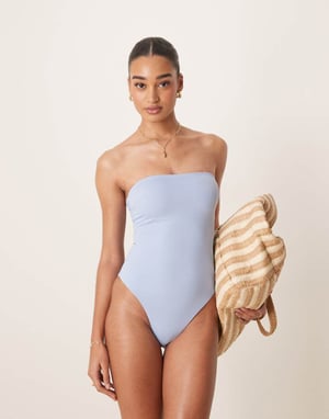 ASOS DESIGN Maya sleek padded bandeau swimsuit in blue