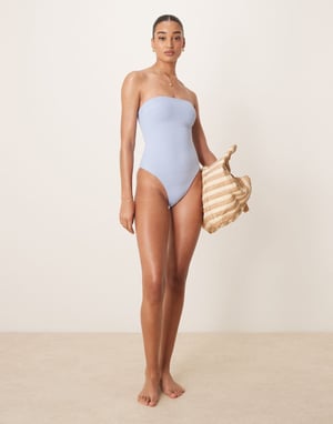 ASOS DESIGN Maya sleek padded bandeau swimsuit in blue
