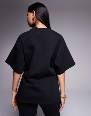 ASOS DESIGN interlock oversized boxy tee co ord with seam detail black