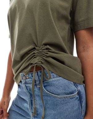 French Connection Rallie ruched cotton t-shirt in khaki