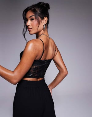 ASOS DESIGN bust cup hotfix corset top with lace panels in black