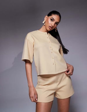 ASOS DESIGN boxy half sleeve interlock shirt co ord in lemon