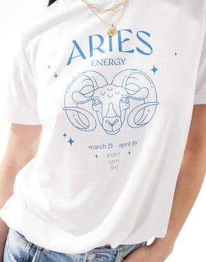 Pieces zodiak t-shirt med \'Väduren\' tryck i vitt