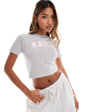 Kaiia broderad logotyp baby-t-shirt i ljusgrå