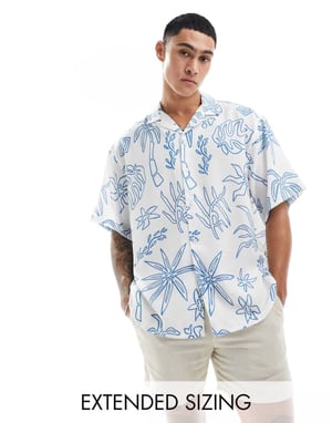 ASOS DESIGN oversized skjorta med revers i linjetecknat tryck