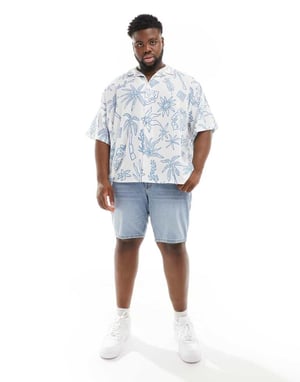 ASOS DESIGN oversized skjorta med revers i linjetecknat tryck