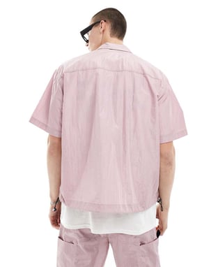 ASOS DESIGN koord kortärmad boxy oversized skjorta med revers i duschrosa