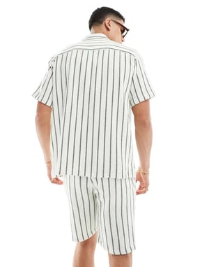 Selected Homme co-ord oversized texturerad skjorta med omvänd krage i grön rand