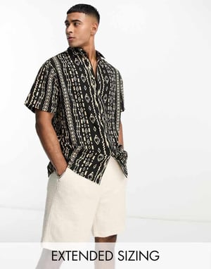ASOS DESIGN avslappnad skjorta i svart aztekisk mönster