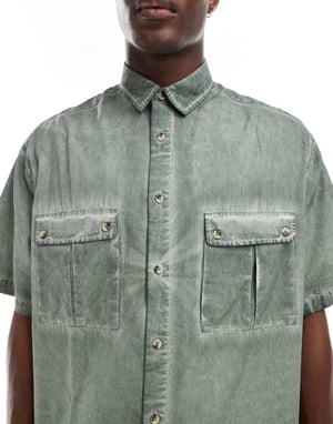 ASOS DESIGN oversized tvättad cargoskjorta i grön